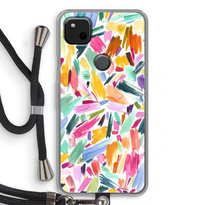 Watercolor Brushstrokes: Pixel 4a Transparant Hoesje met koord
