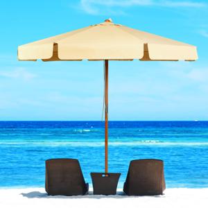 3m Terras Parasol Buiten Markt Parasol met Handmatige Druk op de Knop Kantelen 8 Hout Stokken Waterdichte Polyester Stof UV-Bescherming