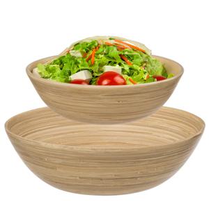 Salade of voedsel serveer schalen set 2x stuks - bamboe - lichtbruin - D30 x H10 cm/D20 x H8 cm