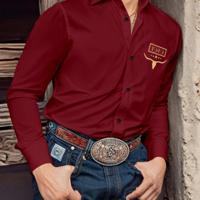 Bon&Bon Men's Cowboy Printed Button-Up Shirt - Black Long Sleeve Red / XXL