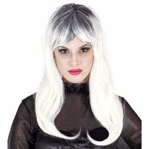 Dames heksenpruik met wit/grijs haar   -