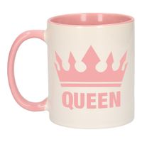 Cadeau Queen mok/ beker roze wit 300 ml - thumbnail