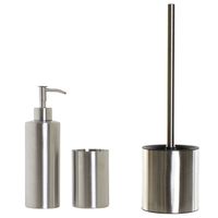 WC-/toiletborstel en houder - rvs zilver - met zeeppompje en beker - Badkameraccessoireset - thumbnail