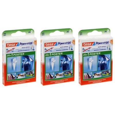 Tesa Powerstrips ophang gummetjes - 60x stuks - zelfklevend - poster strips