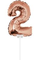 Folieballon Cijfer '2' Rose Goud 40cm met stokje - thumbnail