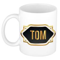 Naam cadeau mok - heren - Tom - gouden embleem - 300 ml - meester - bedankje
