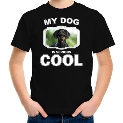 Coole teckel honden t-shirt my dog is serious cool zwart voor kinderen Coole teckel honden t-shirt my dog is serious cool zwart voor kinderen