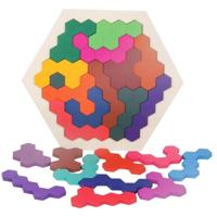 Kinderen 3D houten puzzels speelgoed kinderen geometrie Tangrams honingraat puzzels IQ hersenen opleiding educatief speelgoed 14 stuks