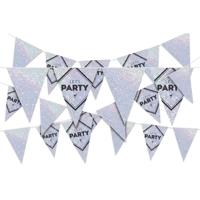 Vlaggenlijn Lets party feest slinger holografisch - 3x - 10 meter - Disco/glitter party decoratie