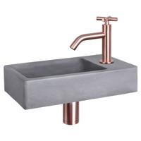 Differnz Force fonteinset beton donkergrijs - kraan kruis - 40 x 22 x 8 cm - rood koper