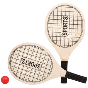 Actief speelgoed tennis/beachball setje houtkleurig met tennisracketmotief   -