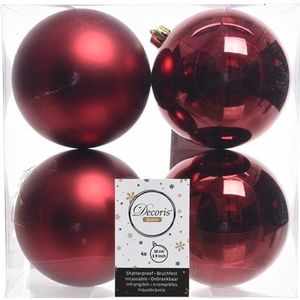 4x Kunststof kerstballen glanzend/mat donkerrood 10 cm kerstboom versiering/decoratie   -