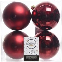 4x Kunststof kerstballen glanzend/mat donkerrood 10 cm kerstboom versiering/decoratie   - - thumbnail