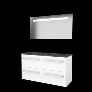 Basic-Line Economic 46 badkamermeubelset - 120x46cm - met grepen - 4 lades - hardsteen wastafel - 0 kraangaten - Spiegel - geintegreerde LED verlichting - MDF lak Ice White 1813294