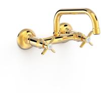 Keukenkraan Tres Clasic | Wandmontage | 360° Draaibaar | Mengkraan | 2-knops | Vintage | 24k Goud glans