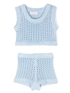 Monnalisa ensemble short en maille ajourée - Bleu