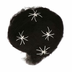 Decoratie spinnenweb/spinrag met spinnen - 4x - 60 gram - zwart - Halloween/horror versiering