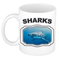 Dieren haai beker - sharks/ haaien mok wit 300 ml     -