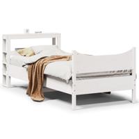 Bedframe met hoofdbord massief grenenhout wit 75x190 cm