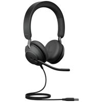 Jabra Evolve2 40 SE MS Stereo On Ear headset Computer Kabel Stereo Zwart