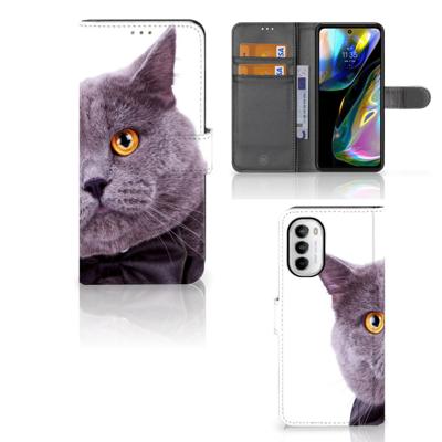 Motorola Moto G52 | Moto G82 | Telefoonhoesje | Met pasjeshouder | Kat