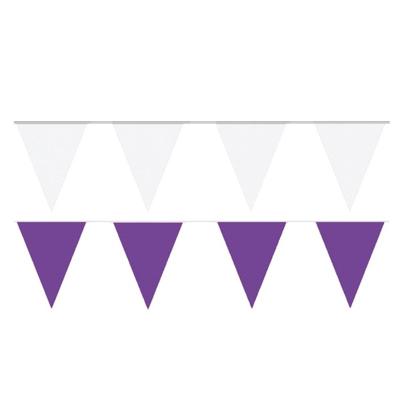 Feest versiering punt vlaggetjes pakket - 120 meter - wit en paars - slingers / vlaggenlijnen