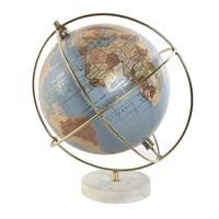 Atmosphera Decoratie wereldbol / globe - metalen frame - goud - 20 x 27 cm - topografie