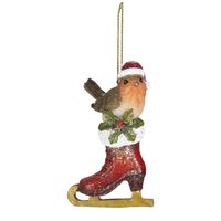 HAES DECO - Kersthanger Vogel 5x2x8 cm - Rood - Kerstdecoratie, Decoratie Hanger, Kerstboomversiering - thumbnail