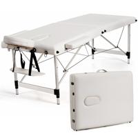 185cm PVC Lederen Opvouwbare Massagetafel Draagbaar Massagebed 2-Laags In Hoogte Verstelbaar Afneembare Hoofdsteun/Armleuningen
