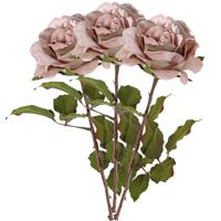 Kunstbloem roos Glamour - 3x - oud roze - 61 cm - satijn - kunststof steel - decoratie bloemen - thumbnail