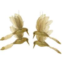 Kolibries vogeltjes hangers - 4x st - goud - 8 x 13 x 2,5 cm - foam - kerstboomversiering - thumbnail