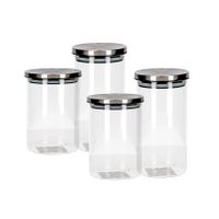 Set van 4 stuks glazen transparante voorraadbussen/voorraadpotten met deksel 650ml/900ml