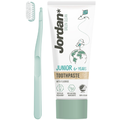 Jordan Combipack Green Clean Medium - Junior 6+ Tandpasta + Change Tandenborstel Medium