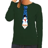 Foute kerst sweater met sneeuwpop stropdas groen voor dames 2XL (44)  -