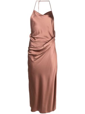 Helmut Lang robe drapée à col v - Marron