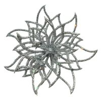 1x stuks decoratie bloemen kerstster zilver glitter op clip 14 cm   -