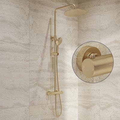 Regendouche set SaniClear Evolution Stripes | Opbouw | 30 cm | Mengkraan | Incl.Handdoucheset | Geborsteld messing - mat goud
