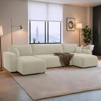 2dekans U-bank Slaapbank Pim - Teddy stof Beige - 4-zits met opbergruimte - [Stofschade + Niet in originele verpakking]