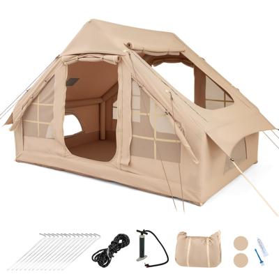 Opblaasbare Tent voor 4-6 Personen Grote Campingtent met 4 Netramen 2 Deuren Beige