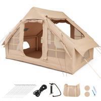 Opblaasbare Tent voor 4-6 Personen Grote Campingtent met 4 Netramen 2 Deuren Beige