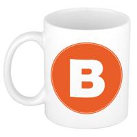 Koffie mok met de letter B - beker - oranje - eerste letter van een voornaam - wit - 300 ml