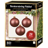 24 Stuks mat glazen Kerstballen pakket oudroze 6 en 8 cm - thumbnail