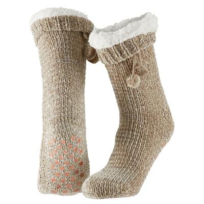 Apollo Huissloffen - dames - gebreid - slofsokken - beige - one size maat 36/41 - fleece