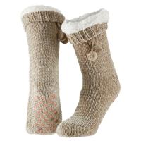 Apollo Huissloffen - dames - gebreid - slofsokken - beige - one size maat 36/41 - fleece Apollo Huissloffen - dames - gebreid - slofsokken - beige - one size maat 36/41 - fleece