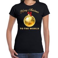 Fout kerst shirt Merry Christmas to the world zwart voor dames - thumbnail