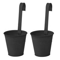 Plantenpot/bloempot - 2x - zink - mat zwart - met ophanghaak - D16 x H35 cm