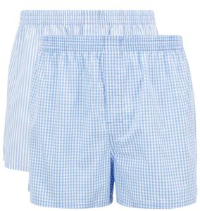 Hugo Boss Boxers wijd 2-pack blue ruit-streep