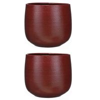 Set van 2x stuks bloempotten bordeaux rood ribbels keramiek voor kamerplant H25 x D29 cm