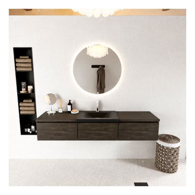 Mondiaz Bukla 180cm badmeubel met module 60 kleur dark brown met 3 lades en wastafel midden 1 kraangat kleur urban