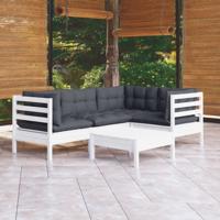 5-delige Loungeset met kussens grenenhout wit